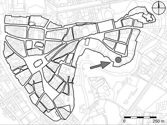 Lokalizace kostela sv. Petra na mapě historického jádra Olomouce