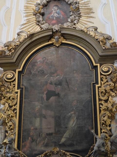 Detail obrazu sv. Jana Nepomuckého před restaurováním 