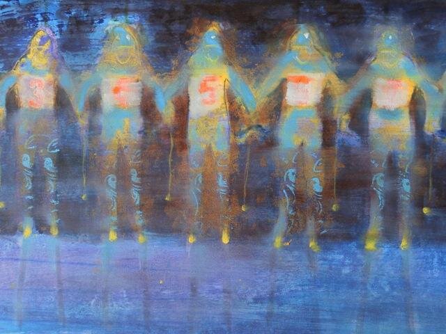 Alena Anderlová, Start, 2017, olej, plátno, 40 × 80 cm, soukromá sbírka