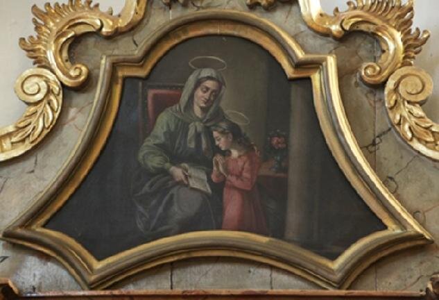 Obraz sv. Anny z bočního oltáře sv. Expedita před restaurováním v roce 2014