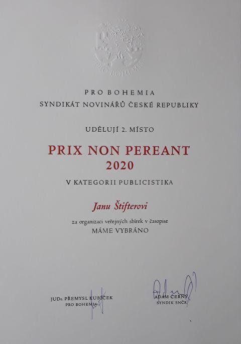 2. cena – Jan Štifter (bulletin MÁME VYBRÁNO) za organizaci projektu