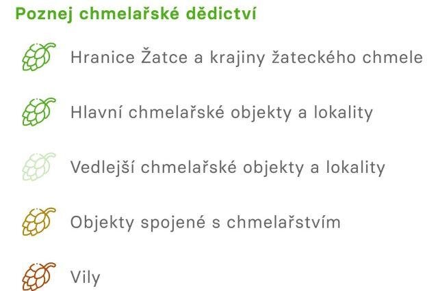 Chmelové šišky různých barev označují jednotlivé vrstvy interaktivní mapy.