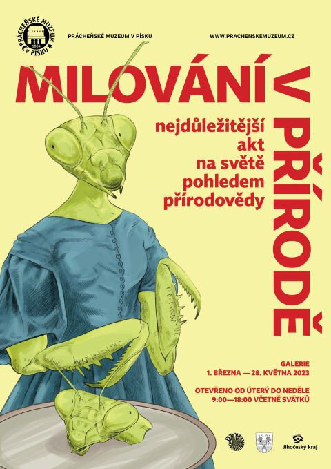 Stylový plakát, který zve na výstavu Milování v přírodě.