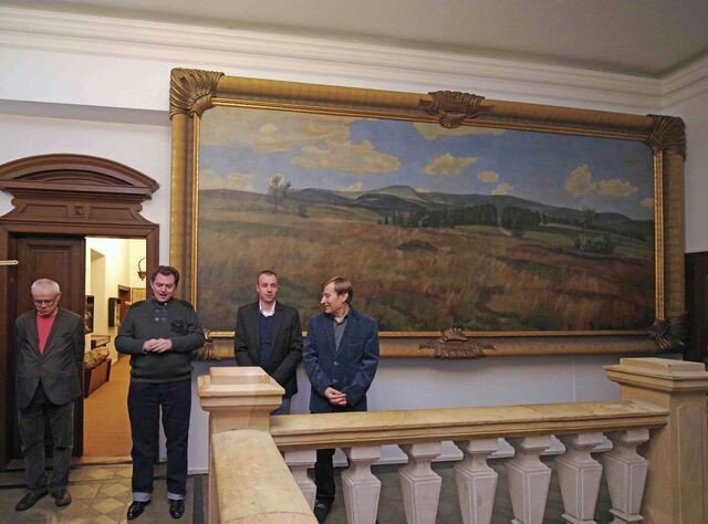 Zrestaurovaný obraz Kotel v Krkonoších po slavnostním odhalení 29. ledna 2019