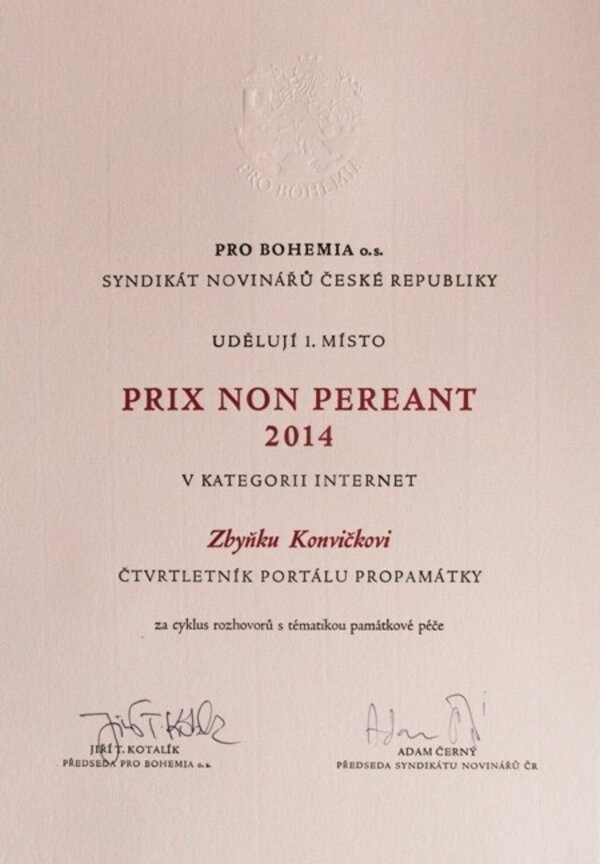 Ocenění v soutěži Média na pomoc památkám