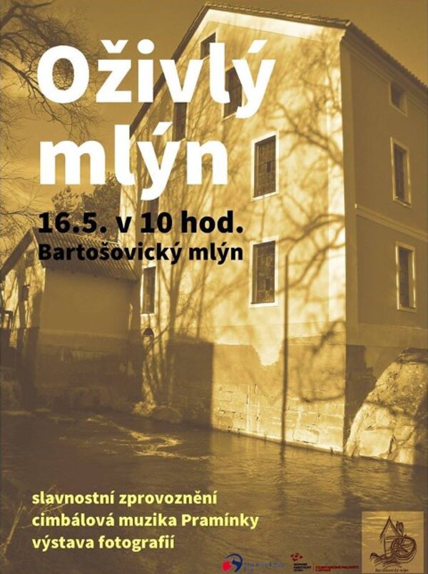 Pozvánka na slavnostní zprovoznění mlýna v Bartošovicích