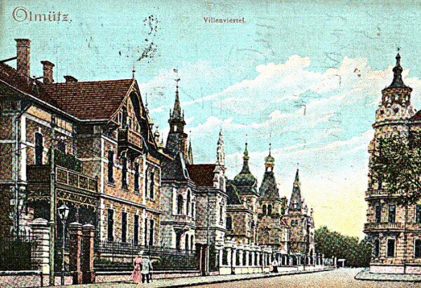 Olomouc, Vídeňská ulice, soubor vil Jakoba Gartnera na dobové pohlednici