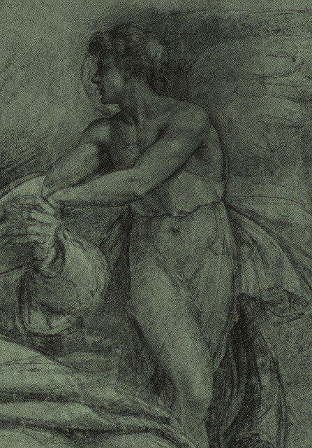 Detail obrazu Sedící sibyla/prorok s andělem z roku 1516 od Sebastiana Lucianiho