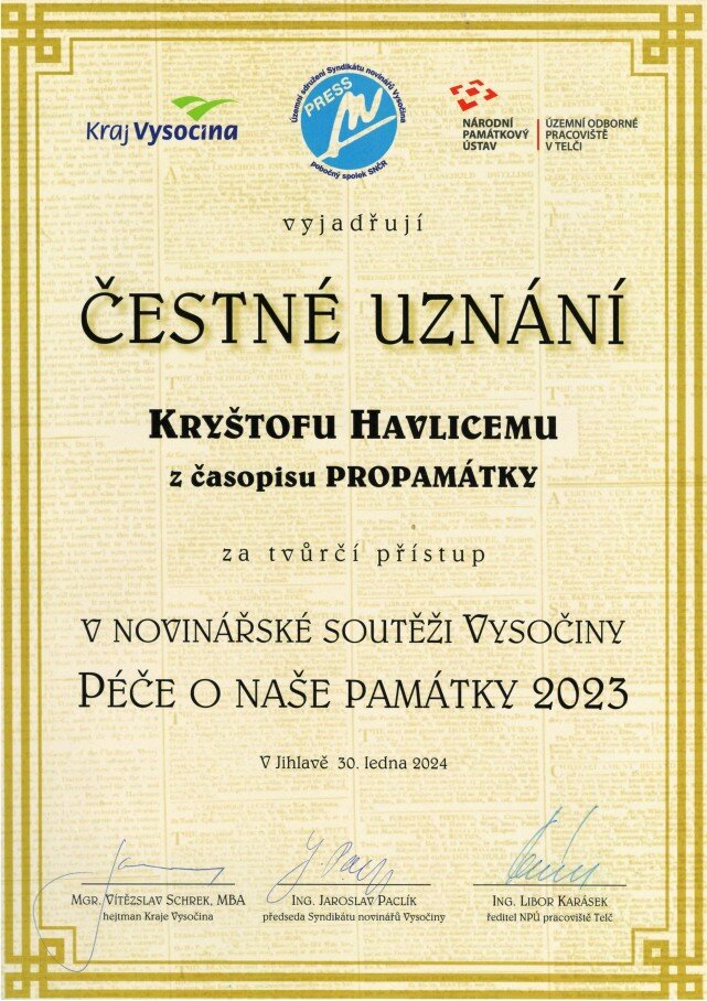 Čestné uznání pro Kryštofa Havliceho