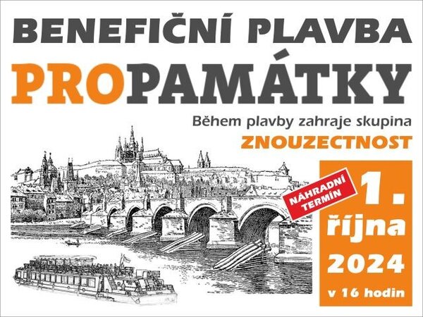 Benefiční plavba PROPAMÁTKY se uskuteční v náhradním termínu 1. října 2024.
