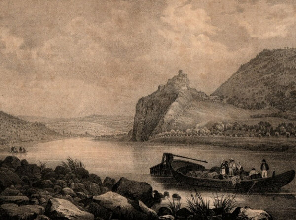 Dobové vyobrazení hradu Střekov z roku 1850