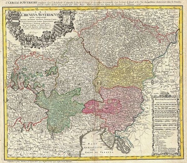 Mapa Rakouska a Čech vypracovaná v roce 1747 Johannem Tobiasem Mayerem (ilustrační foto).