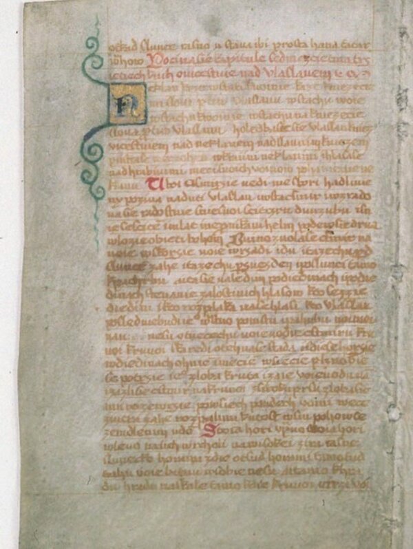 Snímek jedné strany Rukopisu královédvorského pořídil v 90. letech 20. století francouzský institut IRHT pro Národní muzeum na podnět České společnosti rukopisné.