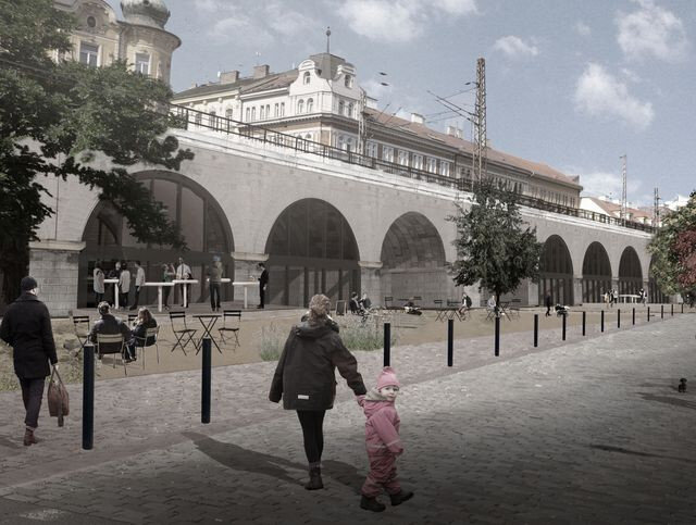 Vizualizace budoucí možné podoby Negrelliho náměstí u viaduktu
