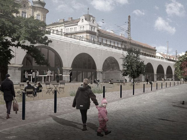 Vizualizace budoucí možné podoby Negrelliho náměstí u viaduktu