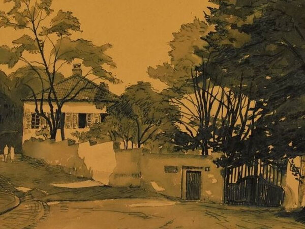 Obraz usedlosti Bertramka z roku 1942 od Georga Buchnera